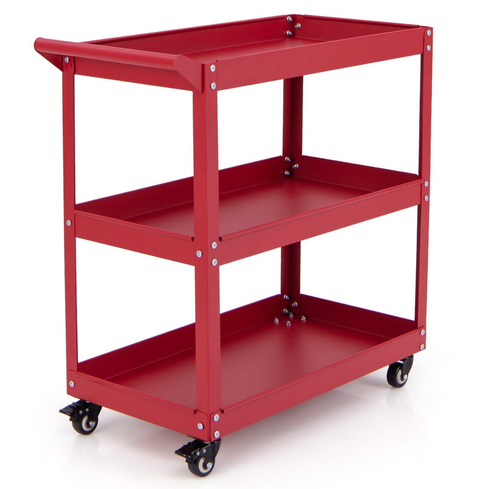 3-Tier Rolling Tool Cart with Spacious Shelves  4 Universal Wheels and 2 Brakes, Red Garages   at Gallery Canada