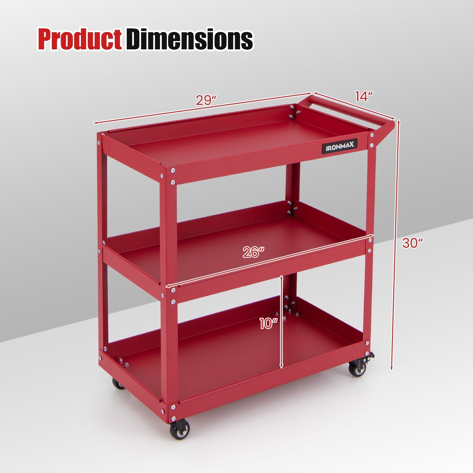 3-Tier Rolling Tool Cart with Spacious Shelves  4 Universal Wheels and 2 Brakes, Red Garages   at Gallery Canada