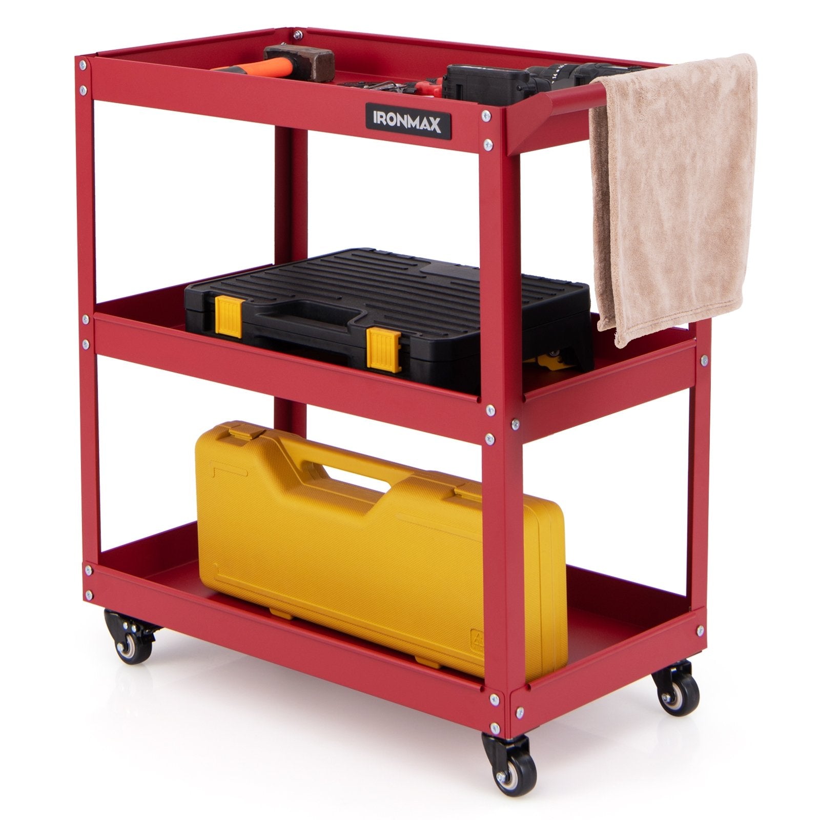 3-Tier Rolling Tool Cart with Spacious Shelves  4 Universal Wheels and 2 Brakes, Red Garages   at Gallery Canada