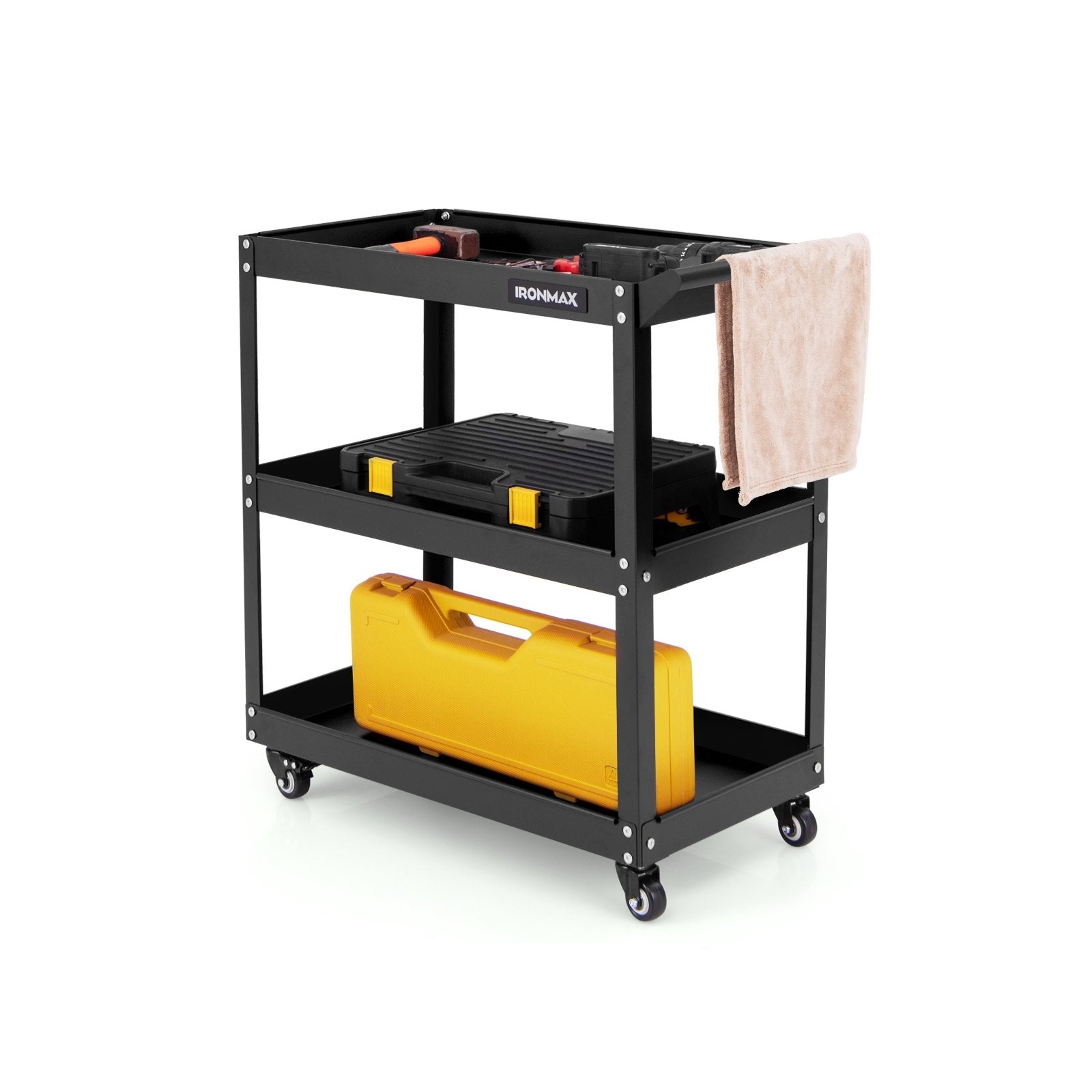 3-Tier Rolling Tool Cart with Spacious Shelves  4 Universal Wheels and 2 Brakes, Black Garages   at Gallery Canada