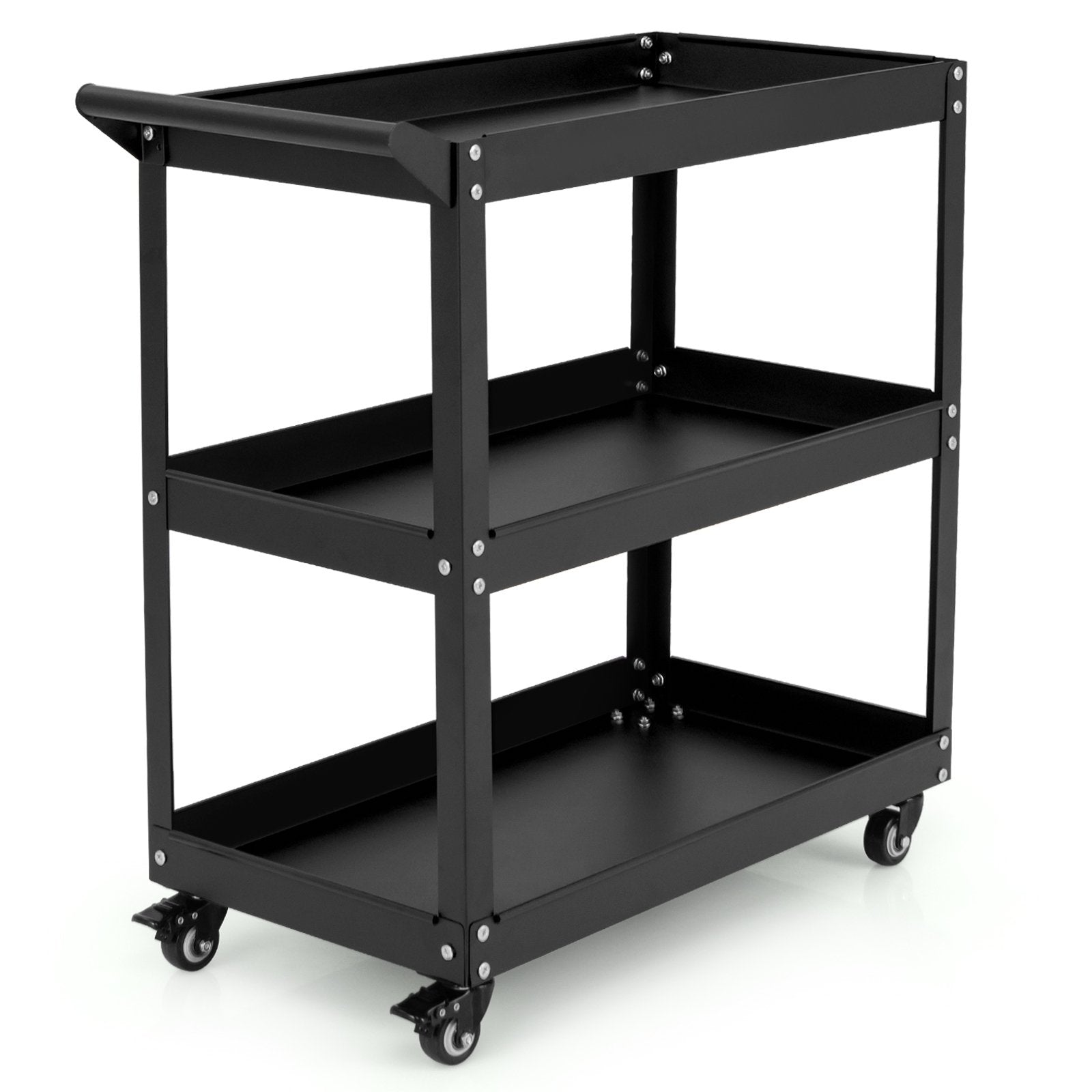 3-Tier Rolling Tool Cart with Spacious Shelves  4 Universal Wheels and 2 Brakes, Black Garages   at Gallery Canada