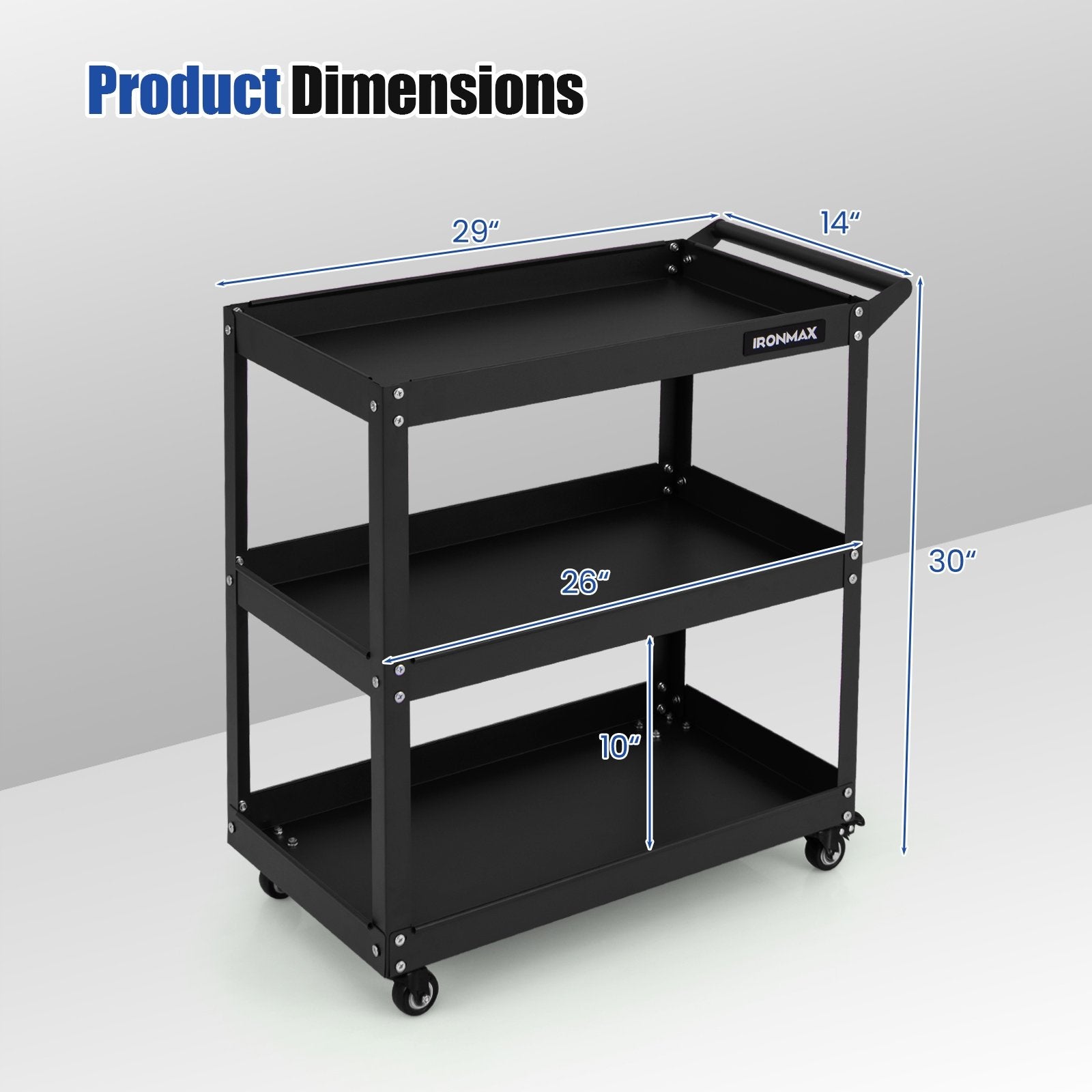 3-Tier Rolling Tool Cart with Spacious Shelves  4 Universal Wheels and 2 Brakes, Black Garages   at Gallery Canada