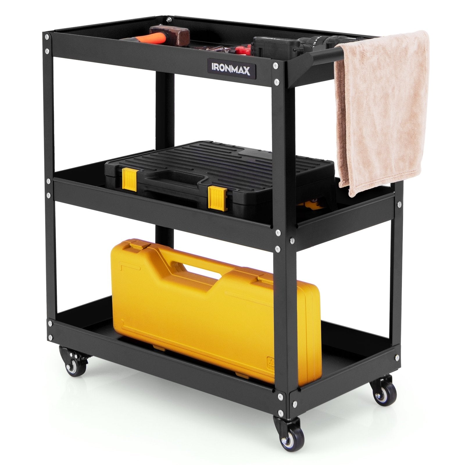 3-Tier Rolling Tool Cart with Spacious Shelves  4 Universal Wheels and 2 Brakes, Black Garages   at Gallery Canada