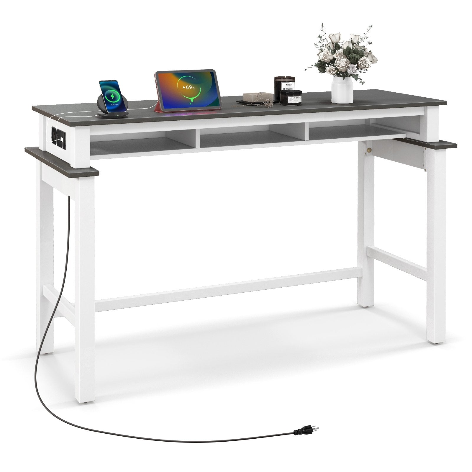 3-Piece Home Bar Set with 2 Upholstered Bar Stools  Outlets and USB Ports, Gray Bar Tables   at Gallery Canada