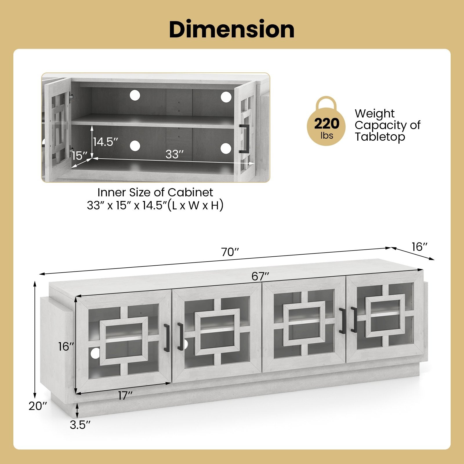 4-Door TV Stand for TVs up to 75