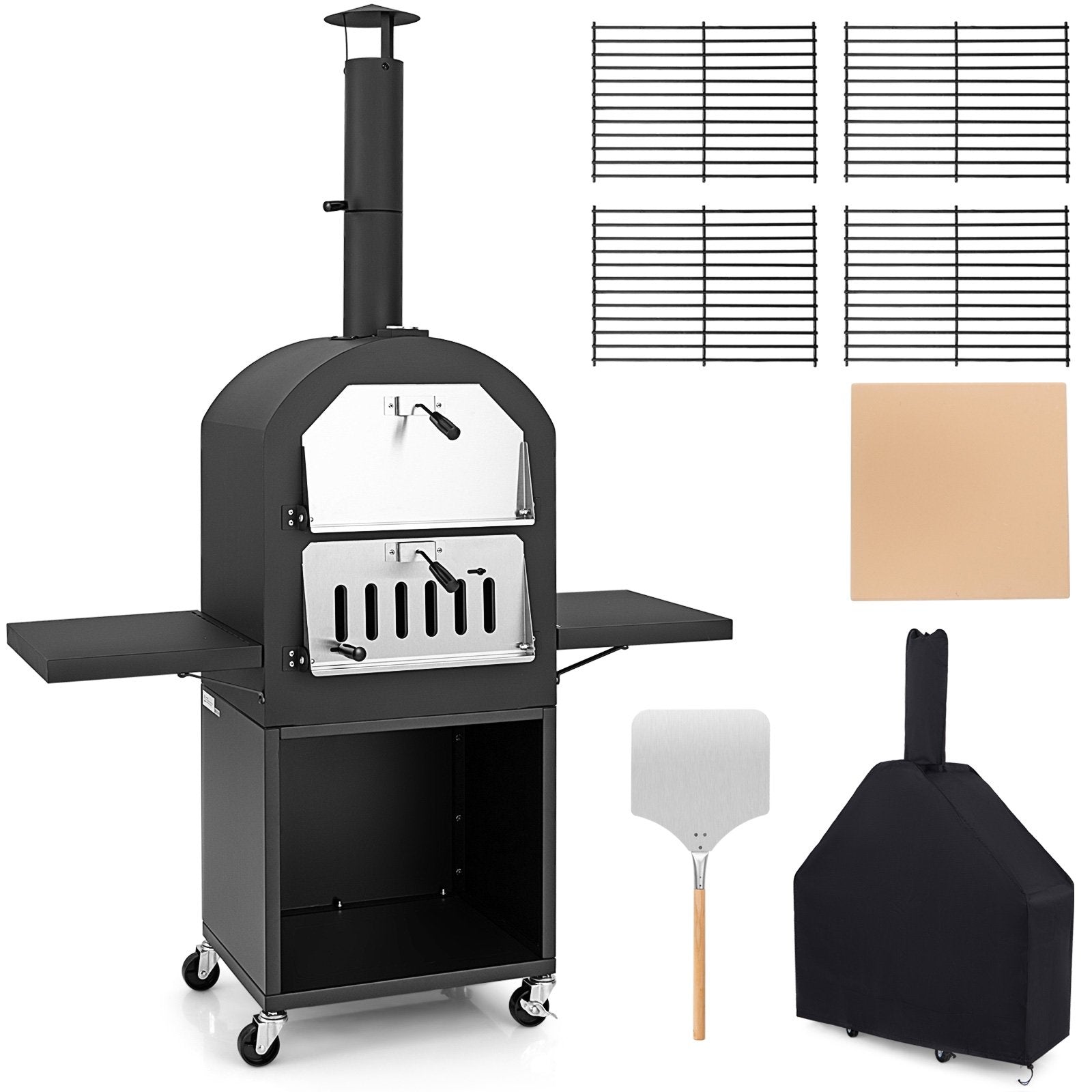 Outdoor Pizza Oven with Protective Cover and Grill Racks and Built-in Thermometer, Black Outdoor Grills   at Gallery Canada