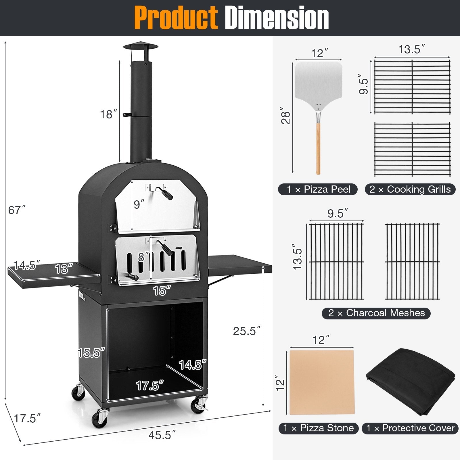 Outdoor Pizza Oven with Protective Cover and Grill Racks and Built-in Thermometer, Black Outdoor Grills   at Gallery Canada