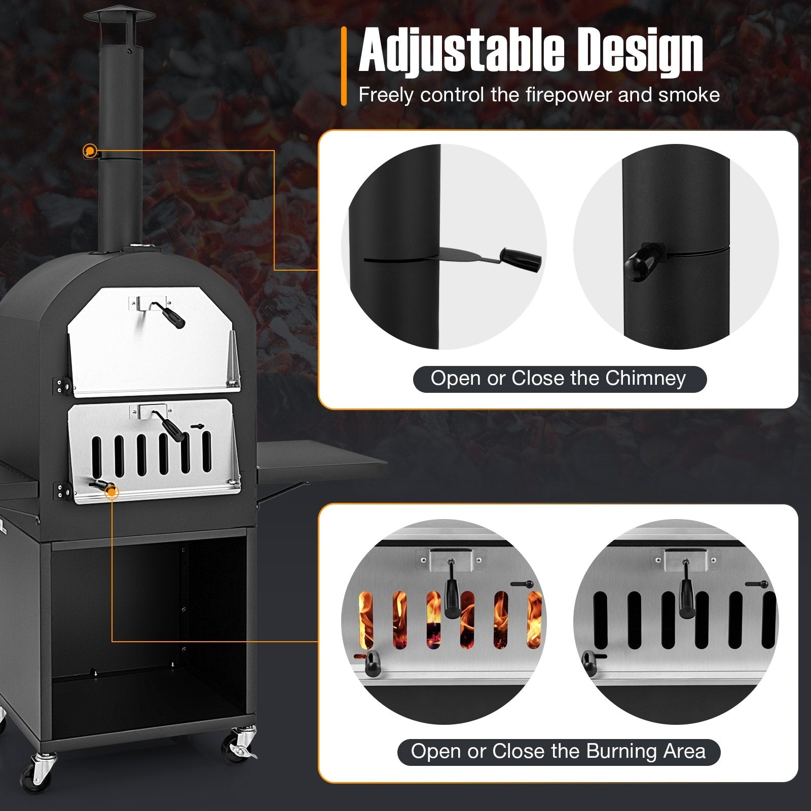 Outdoor Pizza Oven with Protective Cover and Grill Racks and Built-in Thermometer, Black Outdoor Grills   at Gallery Canada