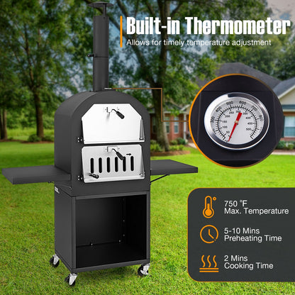 Outdoor Pizza Oven with Protective Cover and Grill Racks and Built-in Thermometer, Black Outdoor Grills   at Gallery Canada