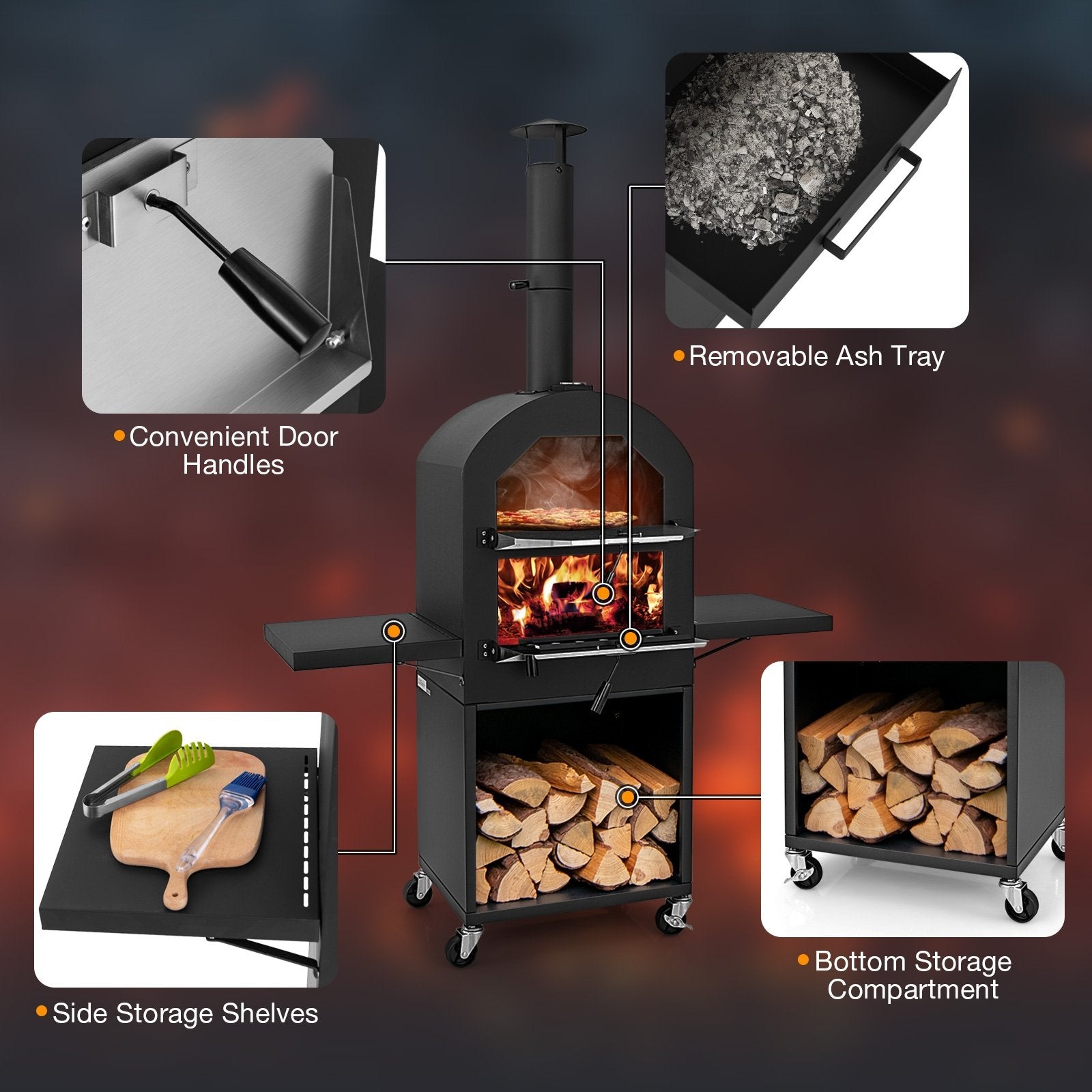 Outdoor Pizza Oven with Protective Cover and Grill Racks and Built-in Thermometer, Black Outdoor Grills   at Gallery Canada