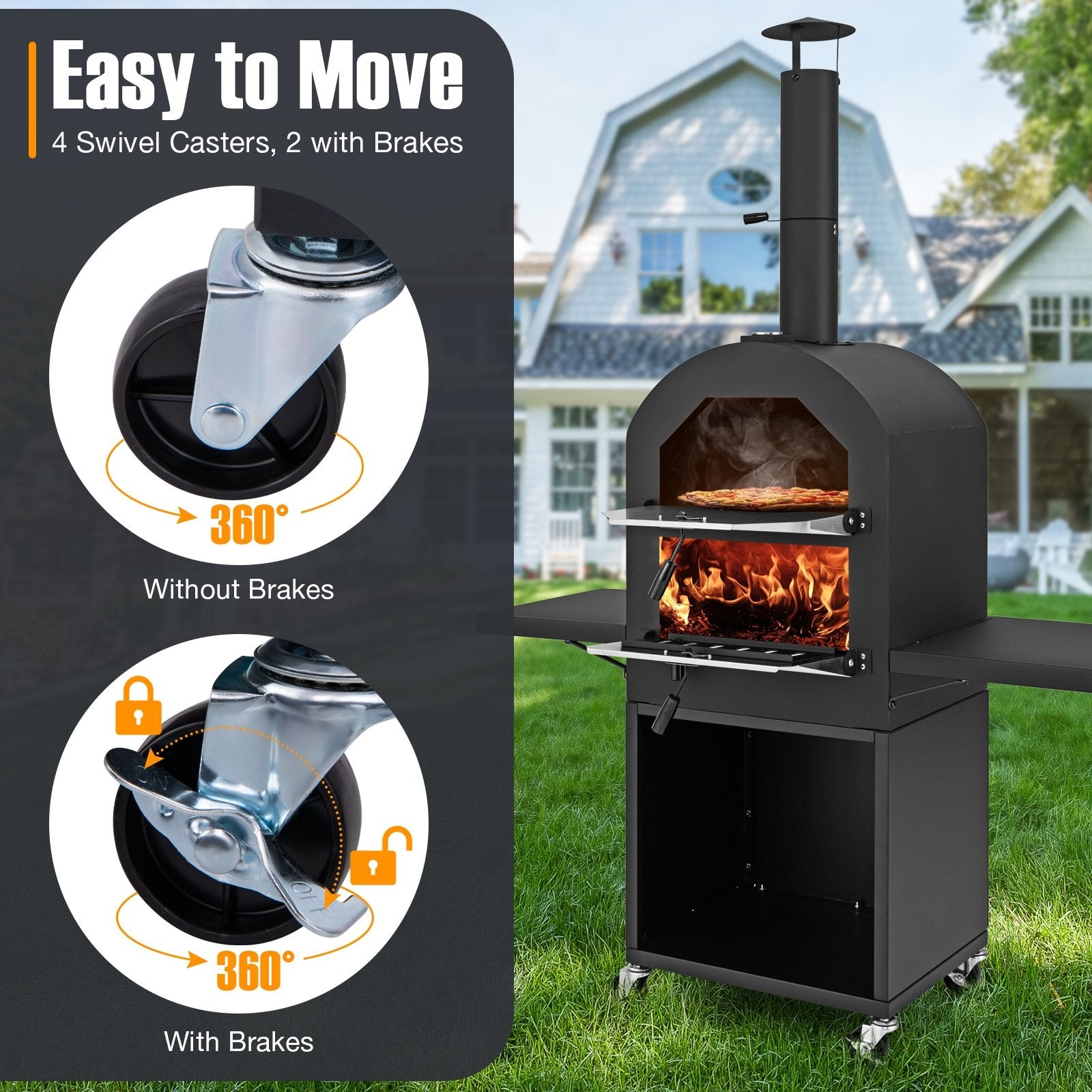 Outdoor Pizza Oven with Protective Cover and Grill Racks and Built-in Thermometer, Black Outdoor Grills   at Gallery Canada