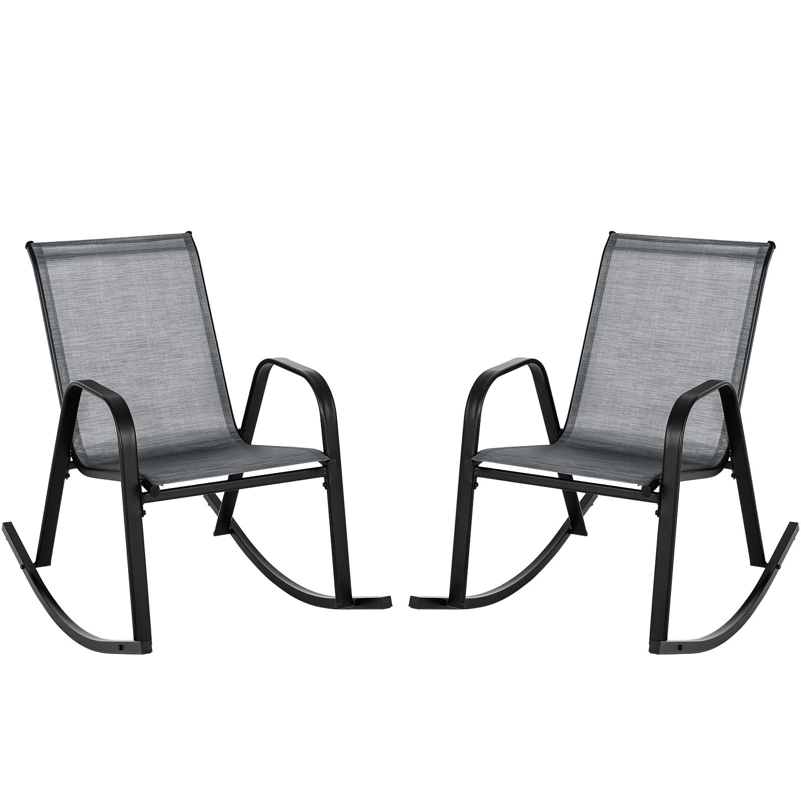 Set of 2 Metal Patio Rocking Chair with Breathable Seat Fabric, Gray Patio Rocking Chairs & Gliders   at Gallery Canada