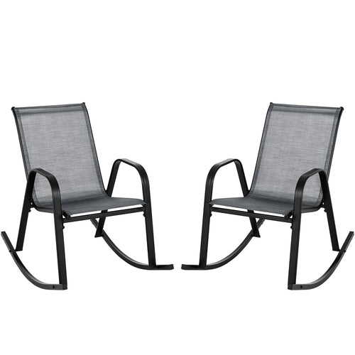 Set of 2 Metal Patio Rocking Chair with Breathable Seat Fabric, Gray