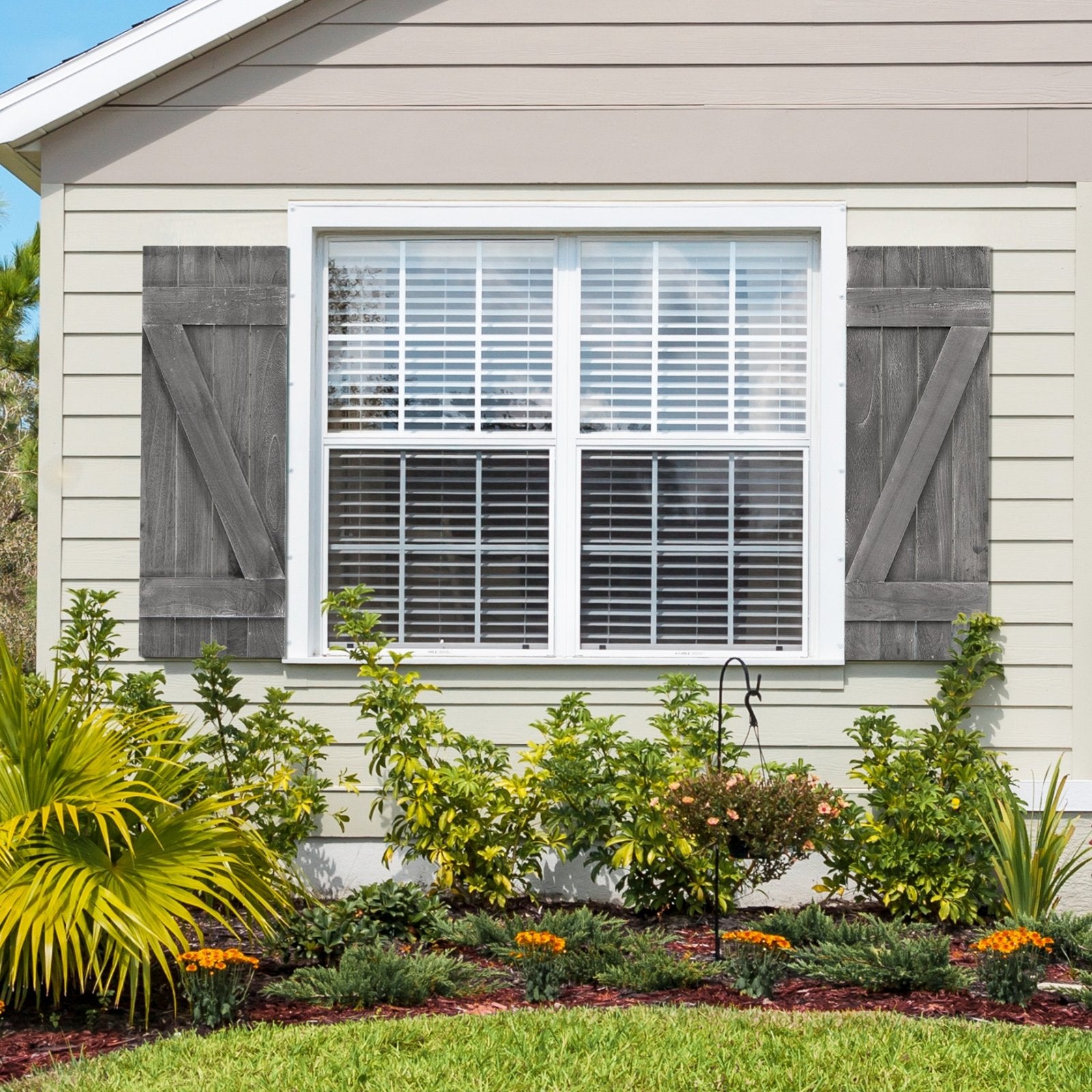 36 x 13 Inch Farmhouse Paulownia Wood Window Shutters Set of 2 for Windows, Dark Gray Decorative Accessories   at Gallery Canada