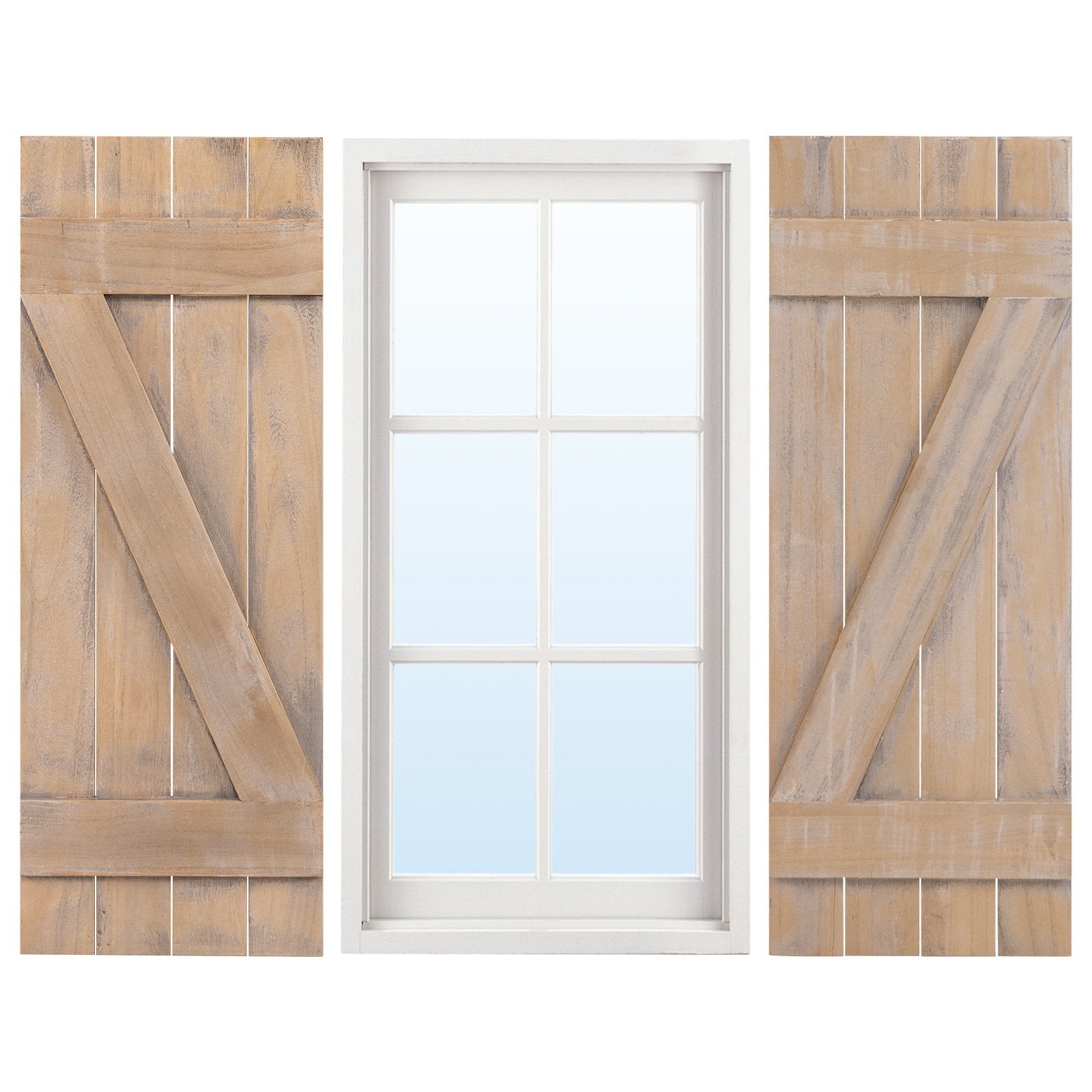 36 x 13 Inch Farmhouse Paulownia Wood Window Shutters Set of 2 for Windows, Light Brown Decorative Accessories   at Gallery Canada