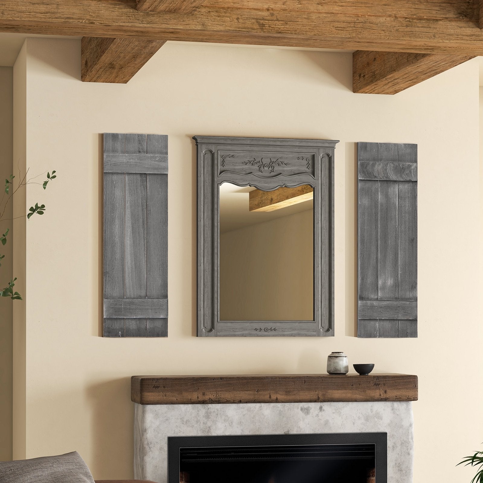 36 x 11 Inch Farmhouse Paulownia Wood Window Shutters Set of 2 for Windows, Dark Gray Decorative Accessories   at Gallery Canada