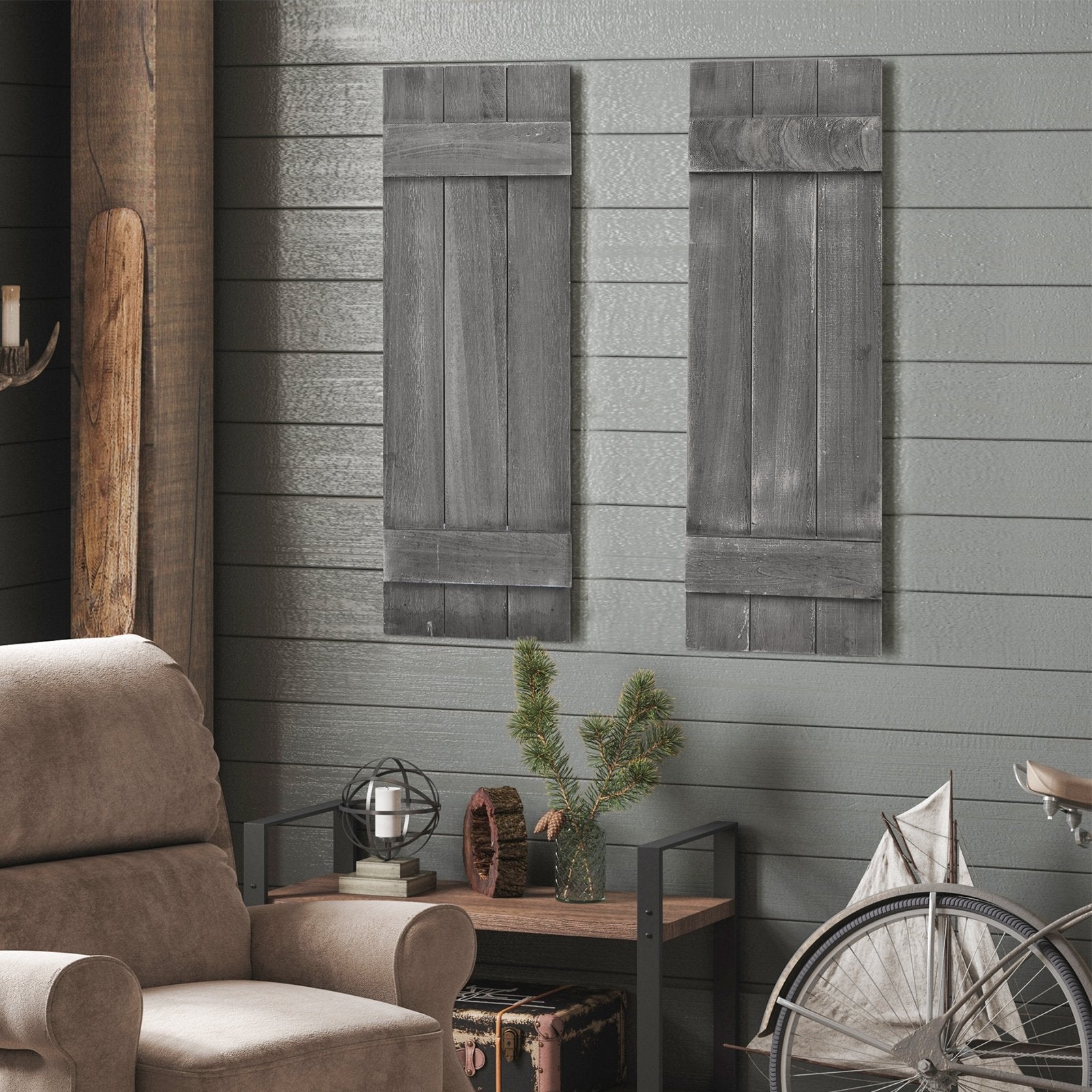 36 x 11 Inch Farmhouse Paulownia Wood Window Shutters Set of 2 for Windows, Dark Gray Decorative Accessories   at Gallery Canada