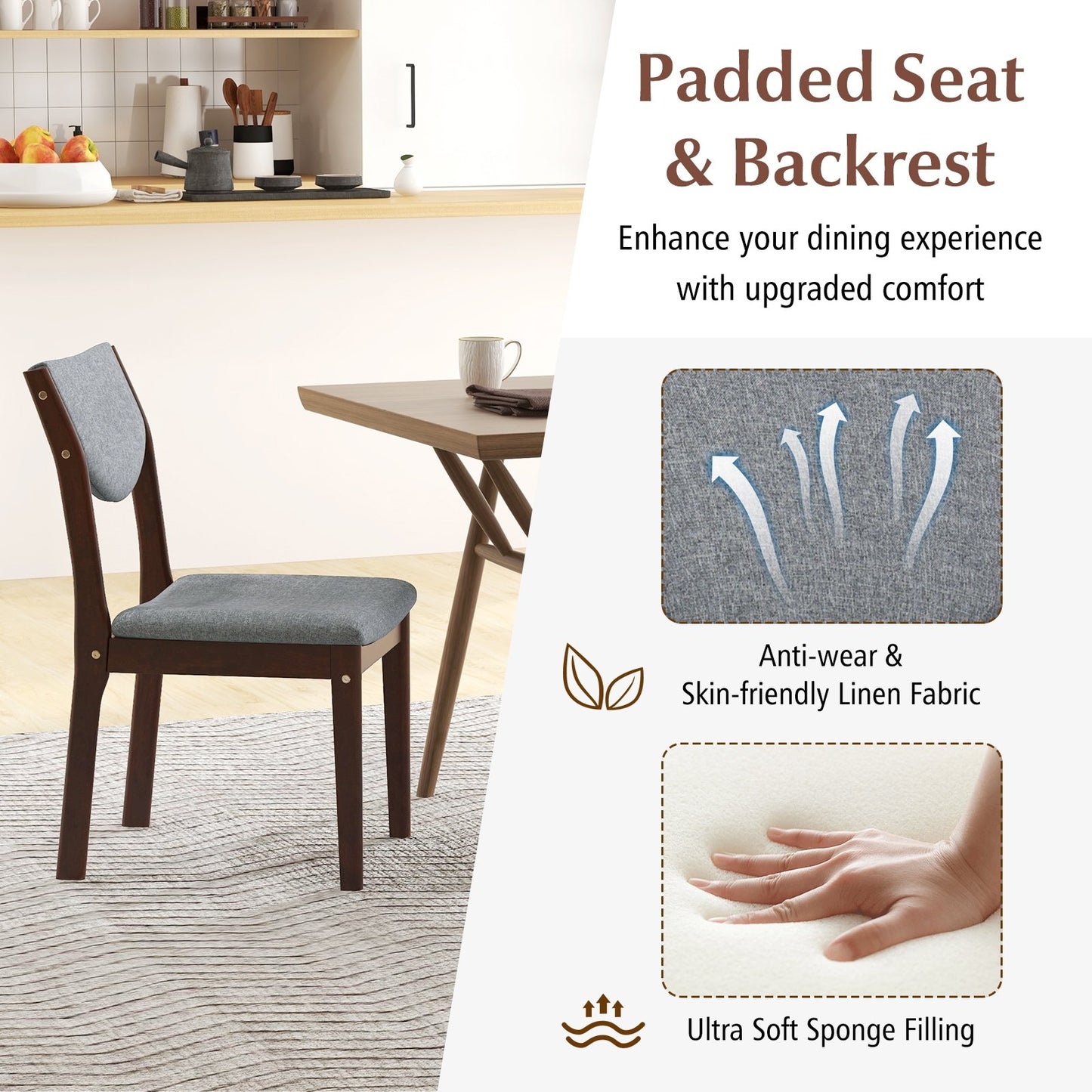 Set of 2 Wood Kitchen Chairs with Faux Leather Upholstered Seat, Gray - Gallery Canada