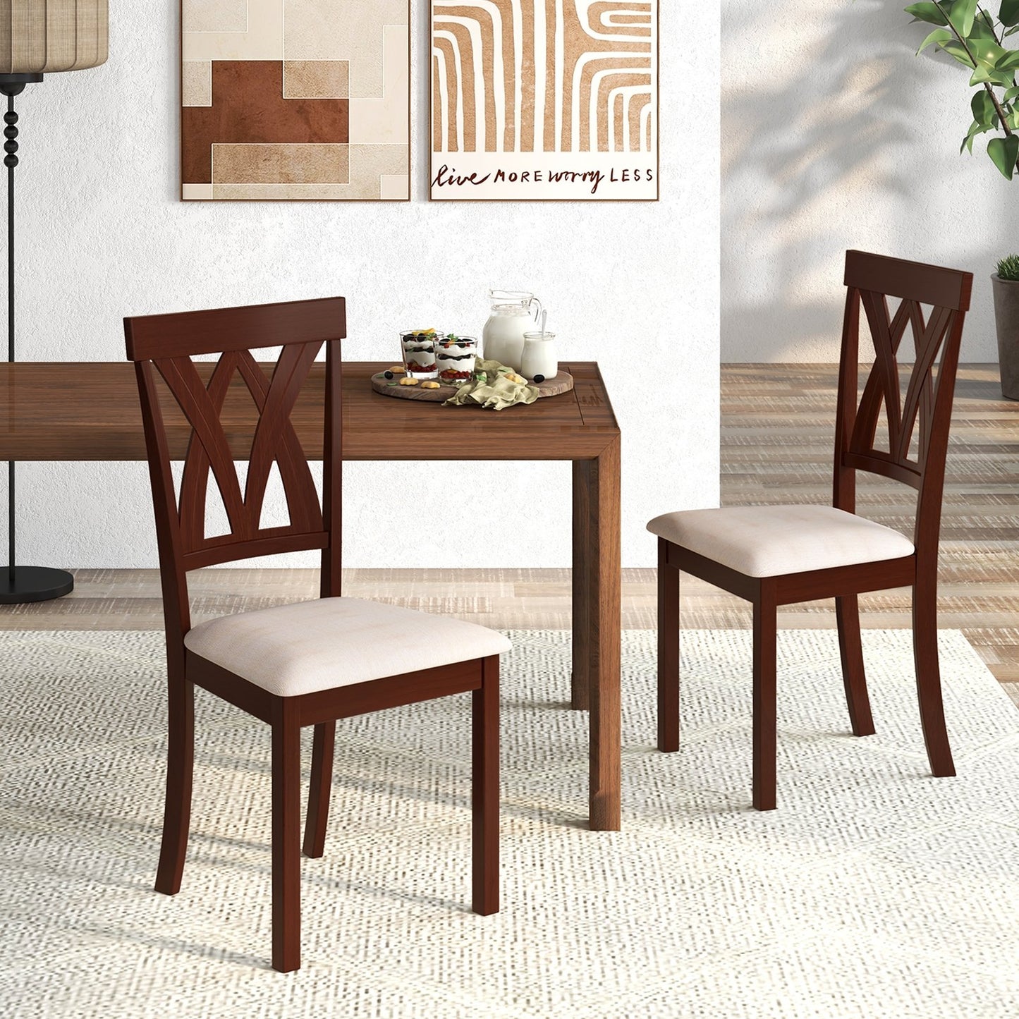 Set of 2 Wood Kitchen Chairs with Faux Leather Upholstered Seat, Beige Dining Chairs   at Gallery Canada