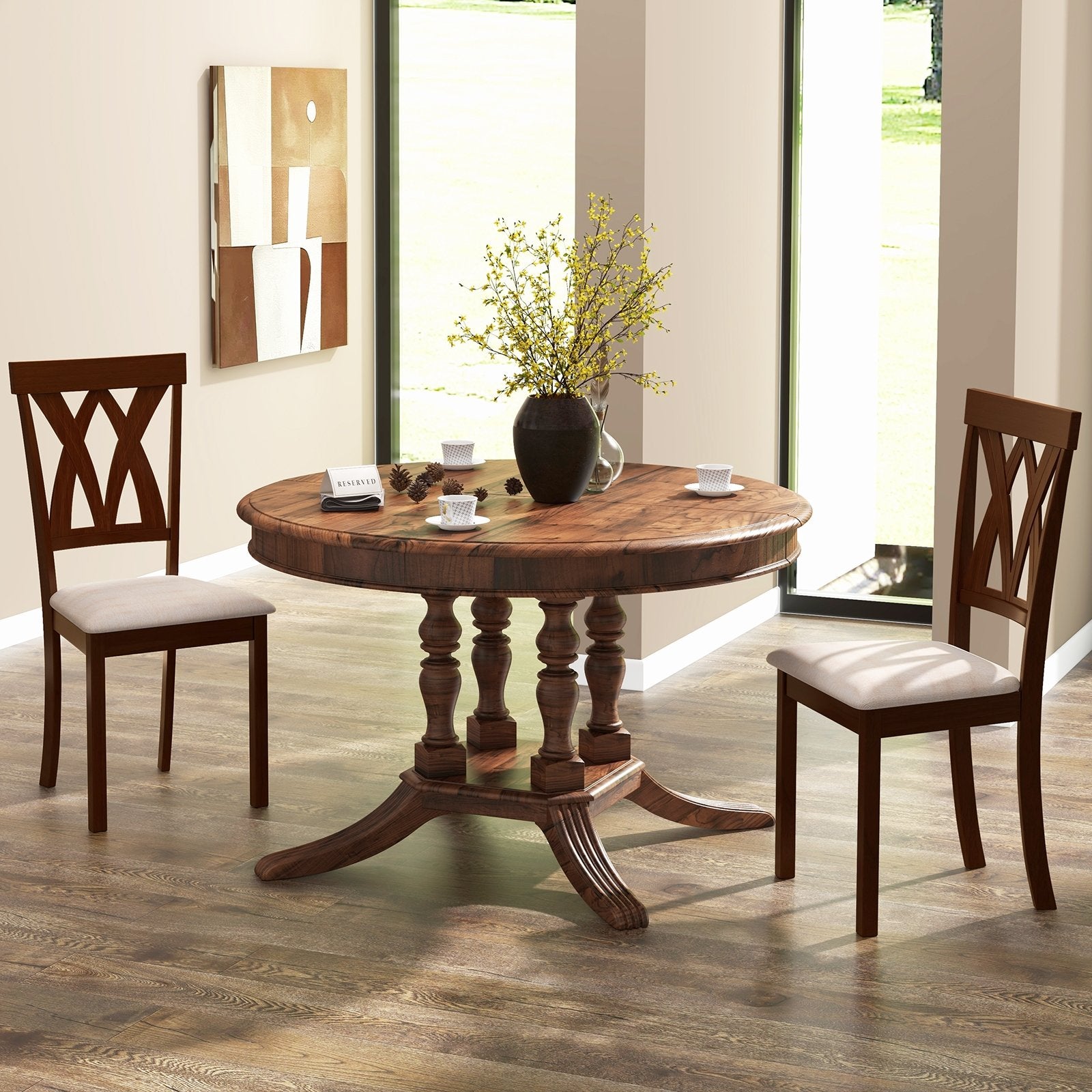 Set of 2 Wood Kitchen Chairs with Faux Leather Upholstered Seat, Beige Dining Chairs   at Gallery Canada