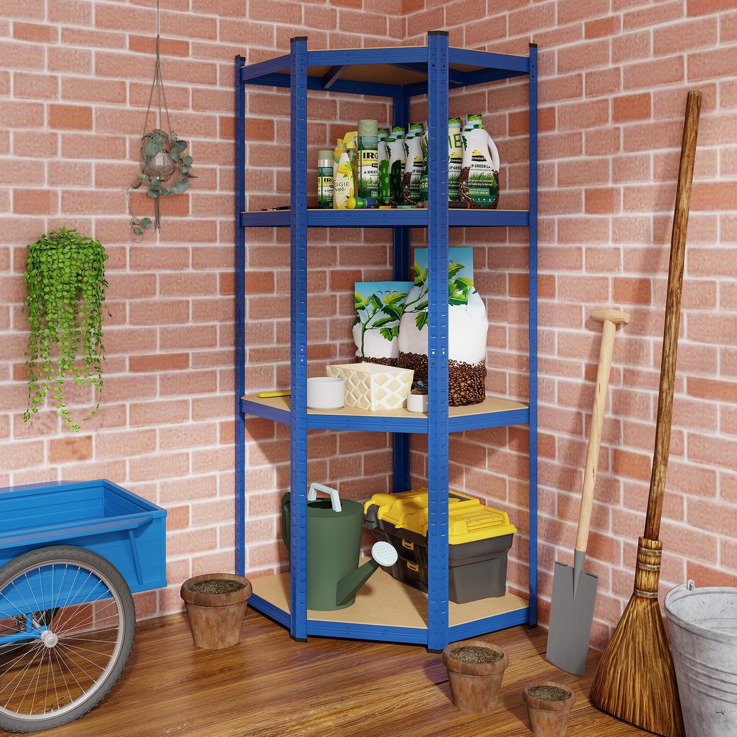 4-Tier Corner Shelving Unit Adjustable Garage Storage Utility Rack for Warehouse, Blue Garages   at Gallery Canada