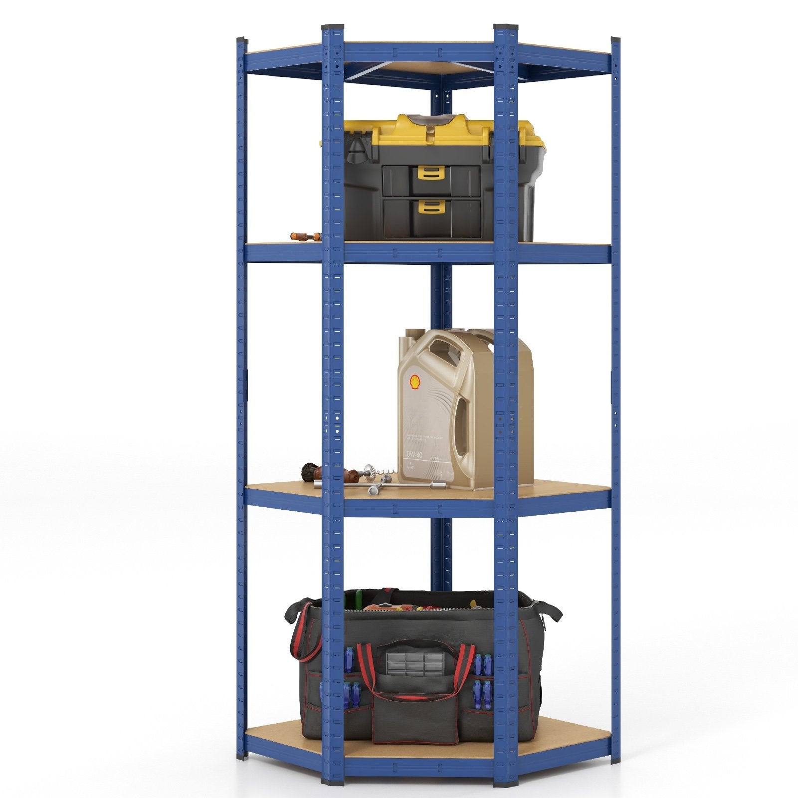 4-Tier Corner Shelving Unit Adjustable Garage Storage Utility Rack for Warehouse, Blue Garages   at Gallery Canada