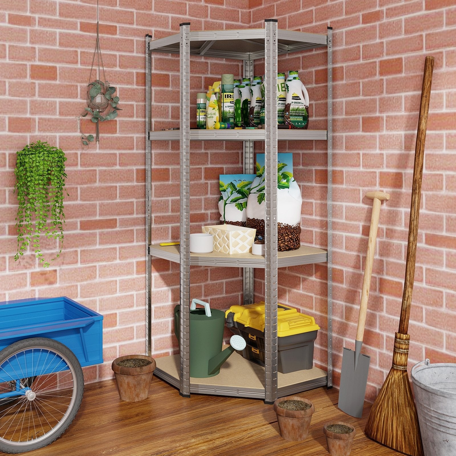 4-Tier Corner Shelving Unit Adjustable Garage Storage Utility Rack for Warehouse, Silver Garages   at Gallery Canada