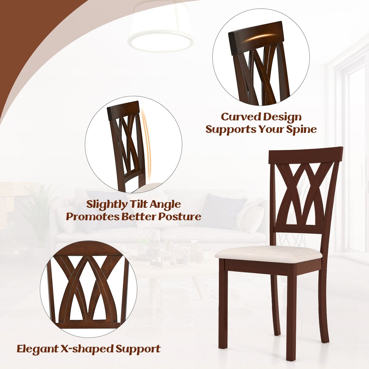 Set of 2 Wood Kitchen Chairs with Faux Leather Upholstered Seat, Beige Dining Chairs   at Gallery Canada