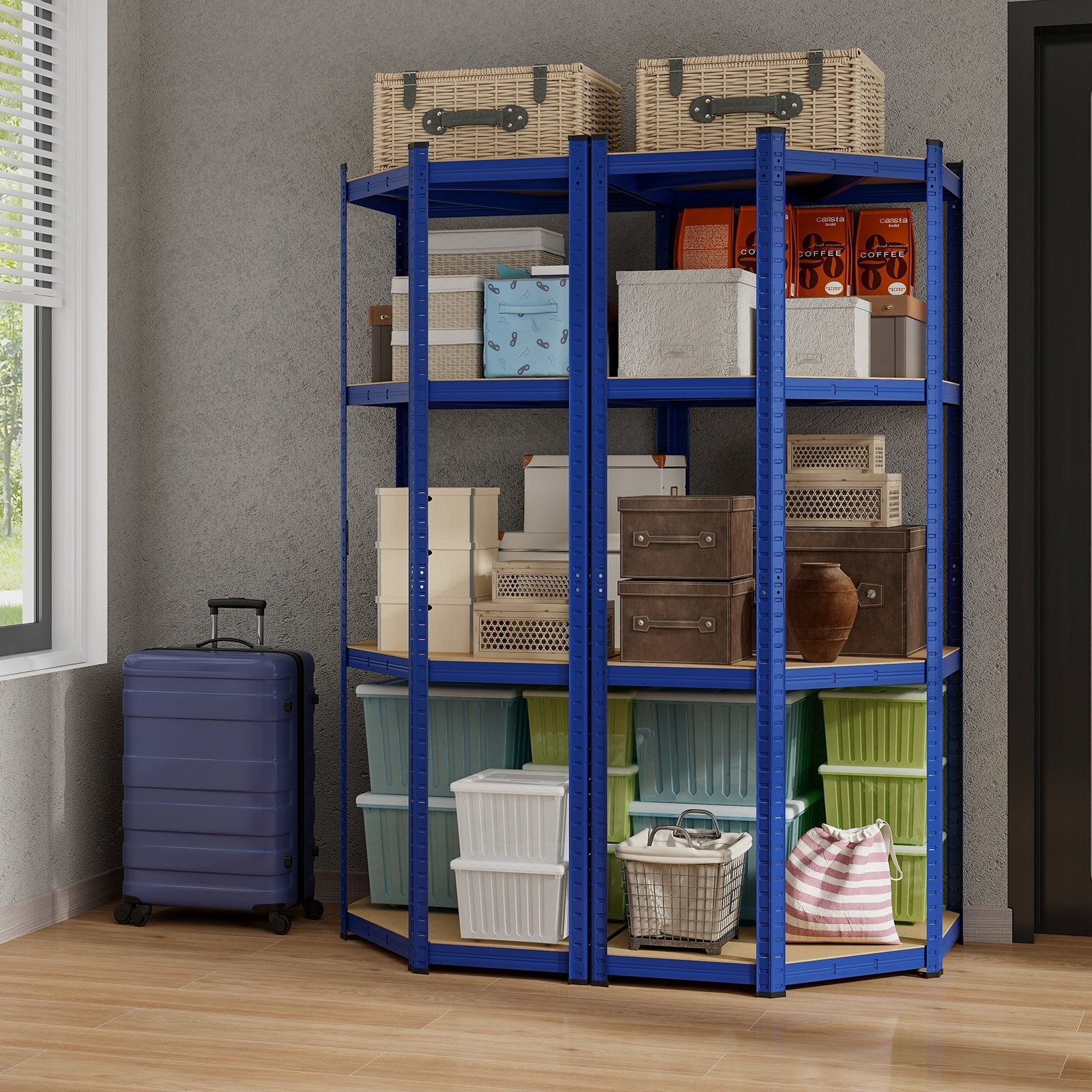 4-Tier Corner Shelving Unit Adjustable Garage Storage Utility Rack for Warehouse, Blue Garages   at Gallery Canada