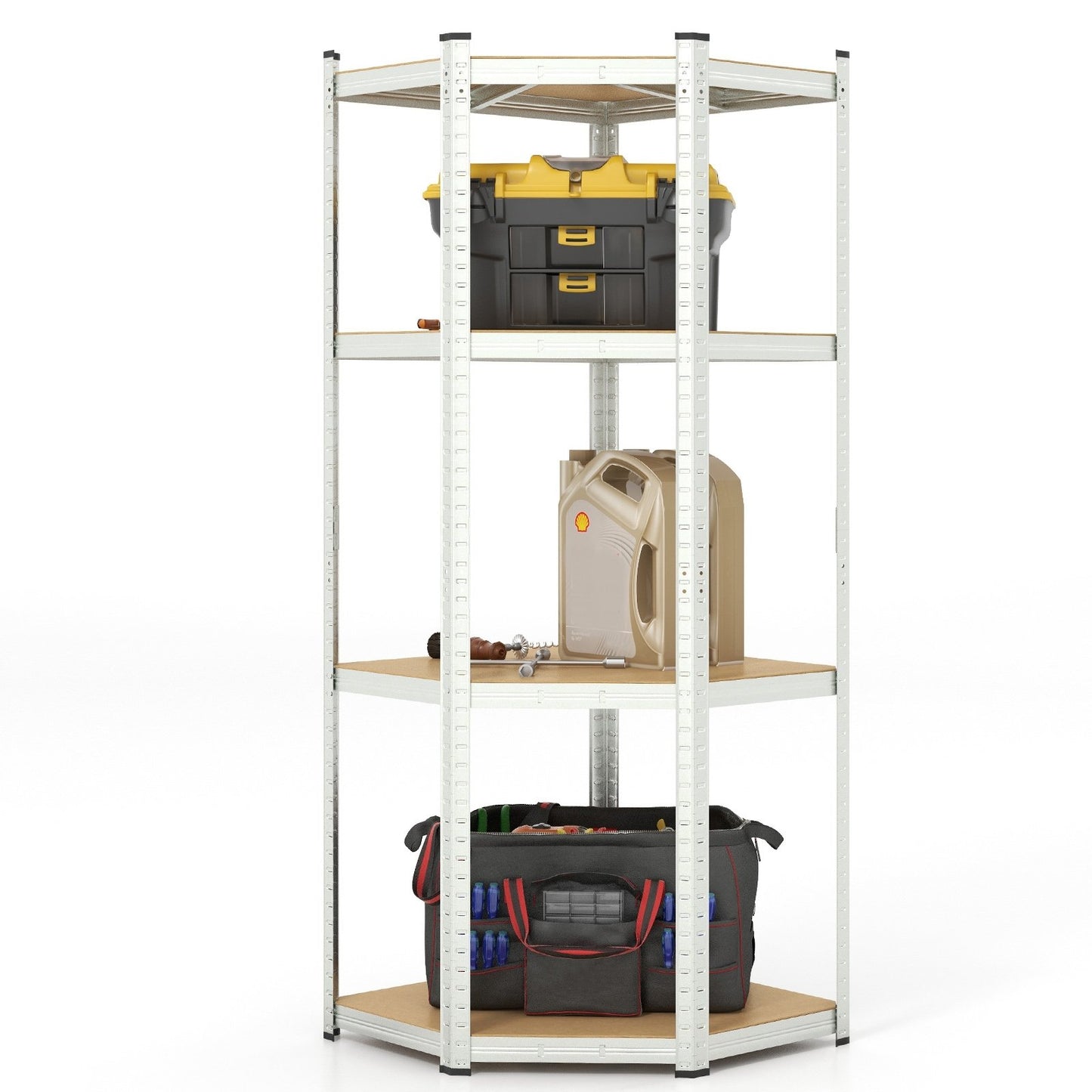 4-Tier Corner Shelving Unit Adjustable Garage Storage Utility Rack for Warehouse, Silver Garages   at Gallery Canada