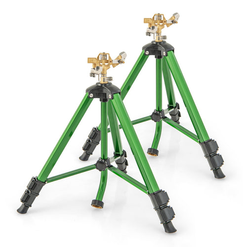 Impact Sprinkler on Tripod Base Set of 2 with 360 Degree Rotation-S, Green