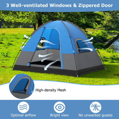 3 Person Outdoor Camping Tent with Removable Floor Mat for Camping Hiking Traveling, Blue - Gallery Canada