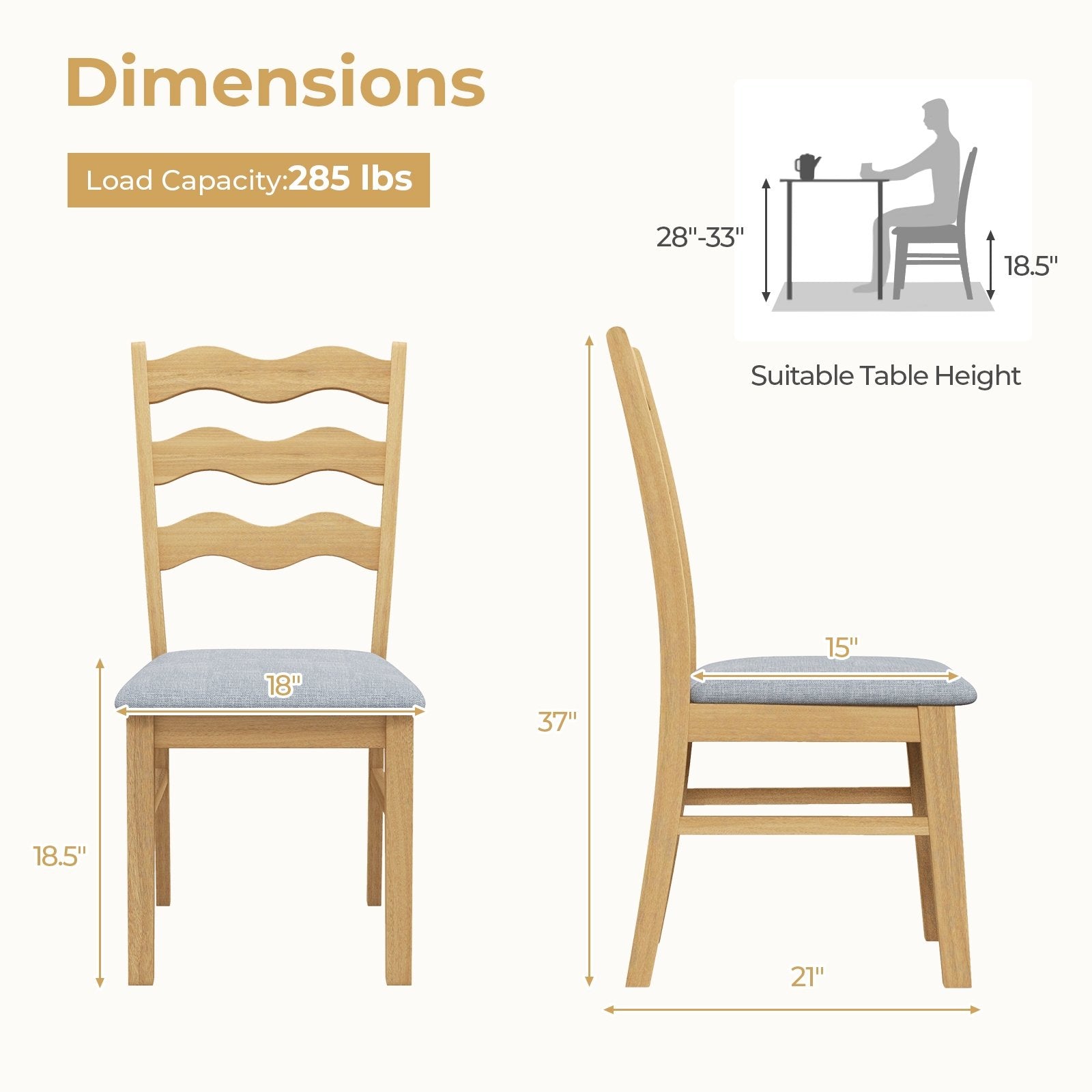 Dining Chair Set of 2 Linen Fabric Upholstered Kitchen Chairs with Padded Seat, Natural Dining Chairs   at Gallery Canada