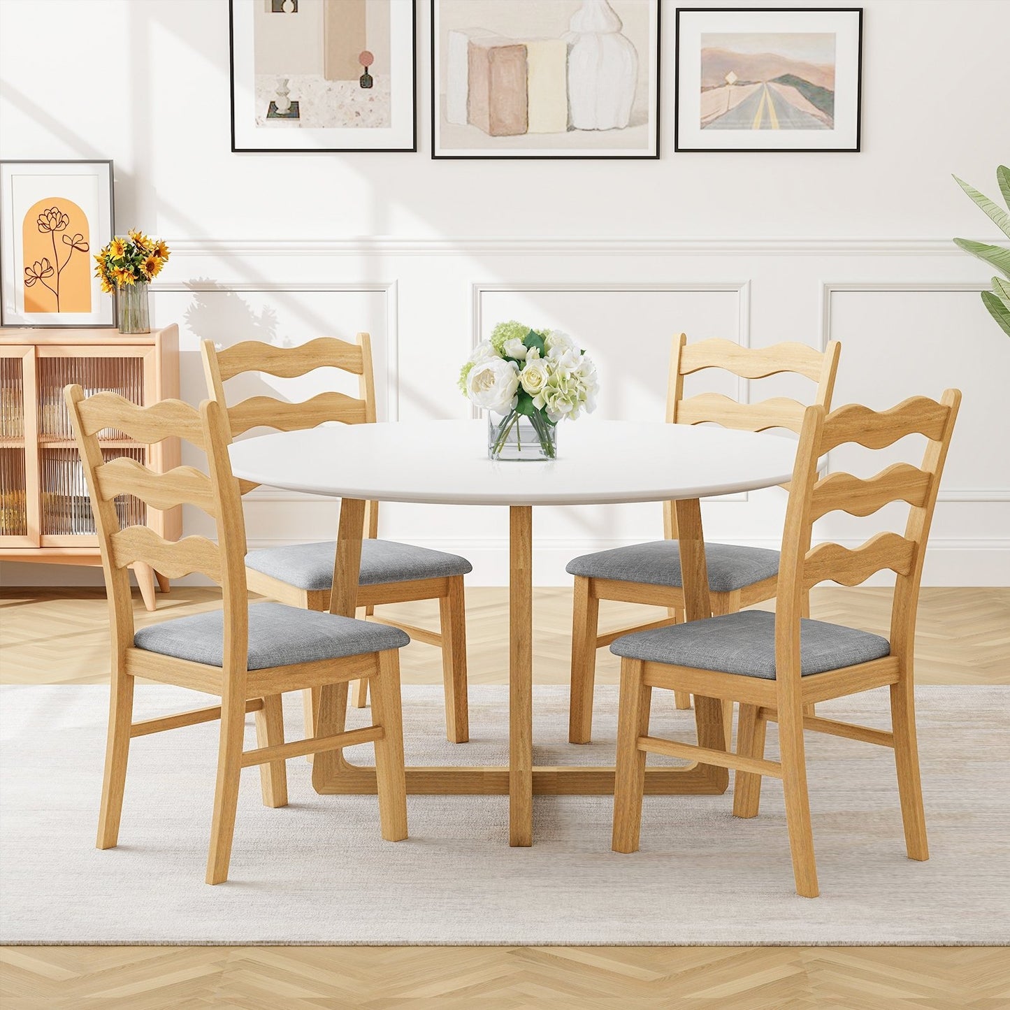 Dining Chair Set of 2 Linen Fabric Upholstered Kitchen Chairs with Padded Seat, Natural - Gallery Canada
