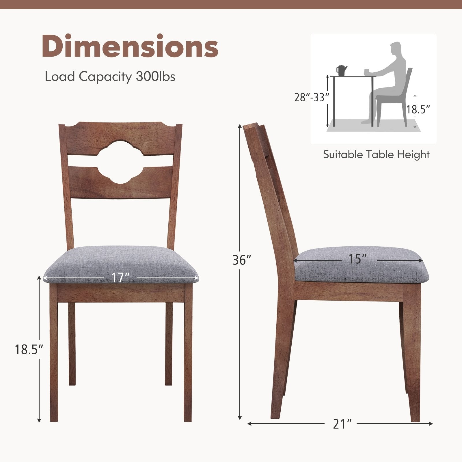 Dining Chair Set of 2 Fabric Upholstered Kitchen Chairs with Padded Seat and High Back, Gray Dining Chairs   at Gallery Canada