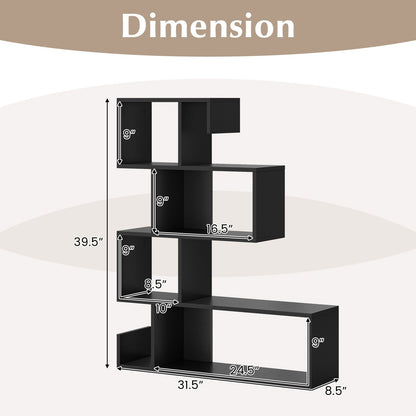 5-Tier S-Shaped Bookshelf Geometric Z-Shelf Bookcase with Open Cubes, Black Bookcases   at Gallery Canada