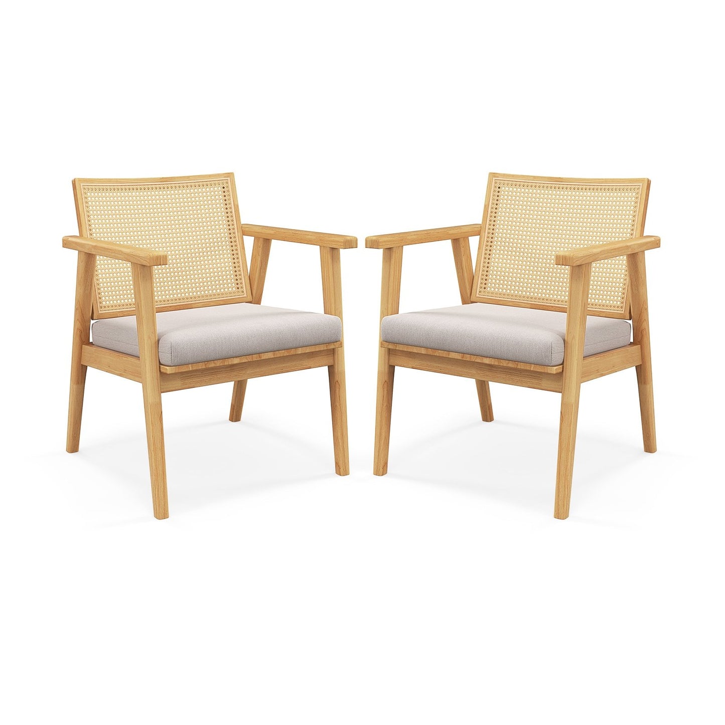 Mid Century Modern Accent Chairs Set of 2 with Breathable Rattan Back, Natural Dining Chairs   at Gallery Canada