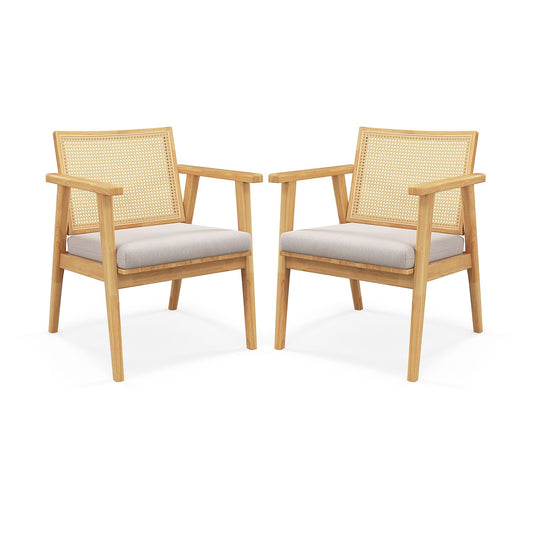 Mid Century Modern Accent Chairs Set of 2 with Breathable Rattan Back, Natural Dining Chairs   at Gallery Canada