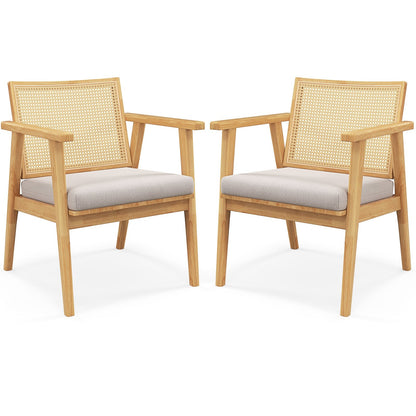 Mid Century Modern Accent Chairs Set of 2 with Breathable Rattan Back, Natural Dining Chairs   at Gallery Canada