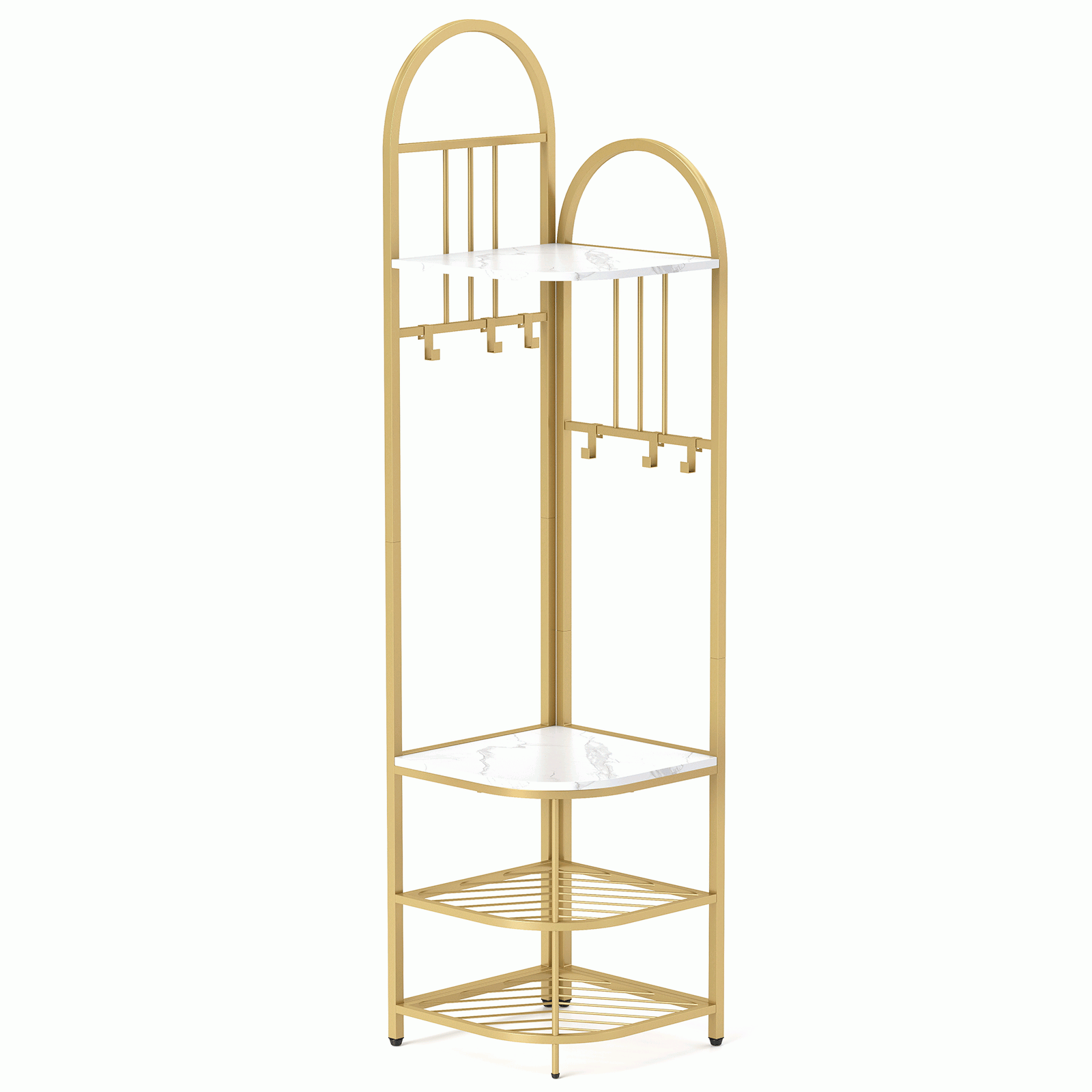 4-Tier Coat Rack Corner Hall Tree with Shoe Storage Bench, White Shoe Racks & Storage Benches White at Gallery Canada
