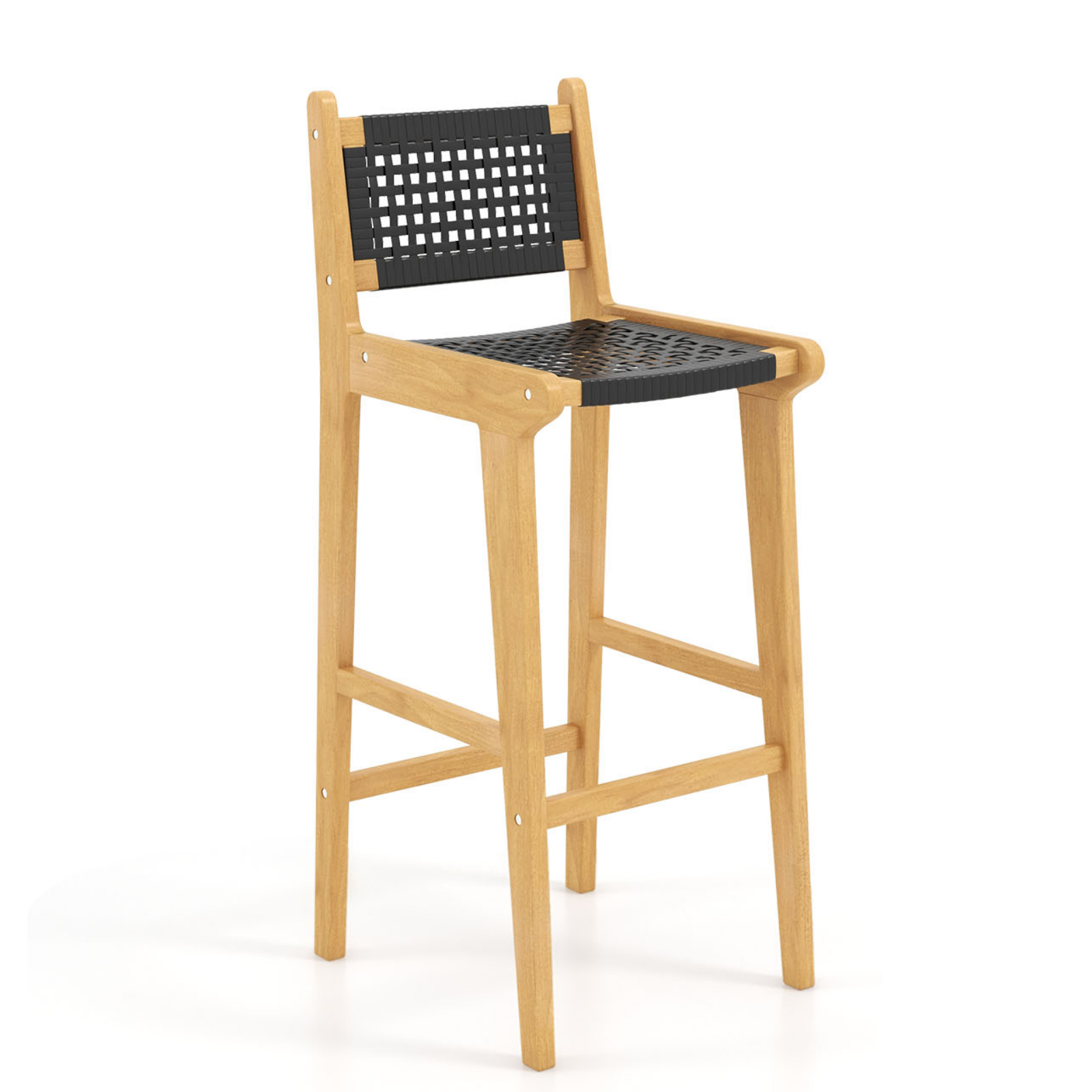 30 Inch Rattan Teak Wood Bar Stool with Backrest and Footrest Patio Bar Furniture Options  at Gallery Canada