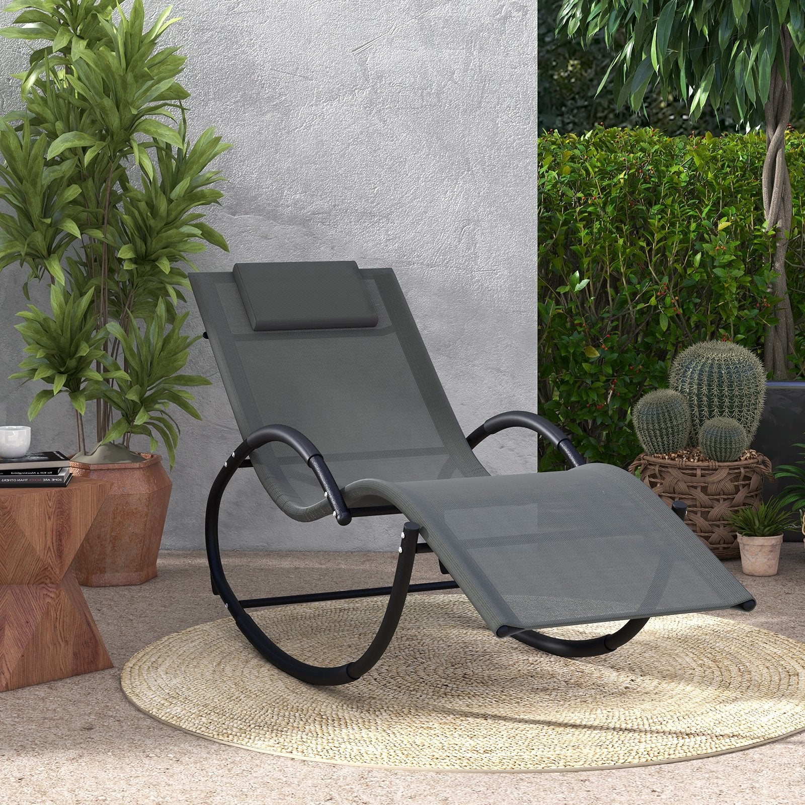 Outdoor Rocking Lounge Chair with Removable Headrest, Gray Patio Rocking Chairs & Gliders   at Gallery Canada