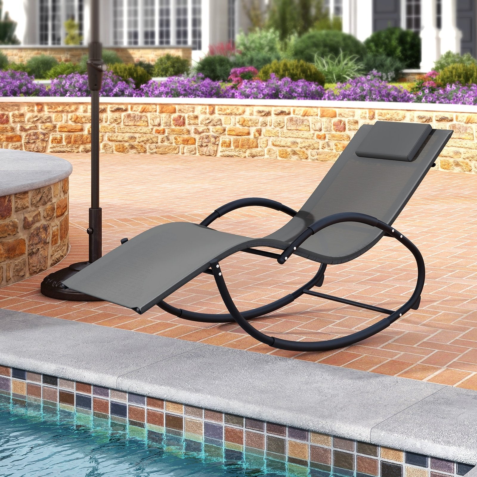 Outdoor Rocking Lounge Chair with Removable Headrest, Gray Patio Rocking Chairs & Gliders   at Gallery Canada