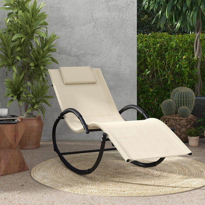 Outdoor Rocking Lounge Chair with Removable Headrest, Beige Patio Rocking Chairs & Gliders   at Gallery Canada