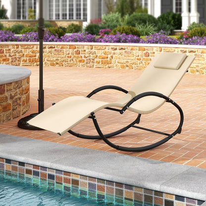 Outdoor Rocking Lounge Chair with Removable Headrest, Beige Patio Rocking Chairs & Gliders   at Gallery Canada