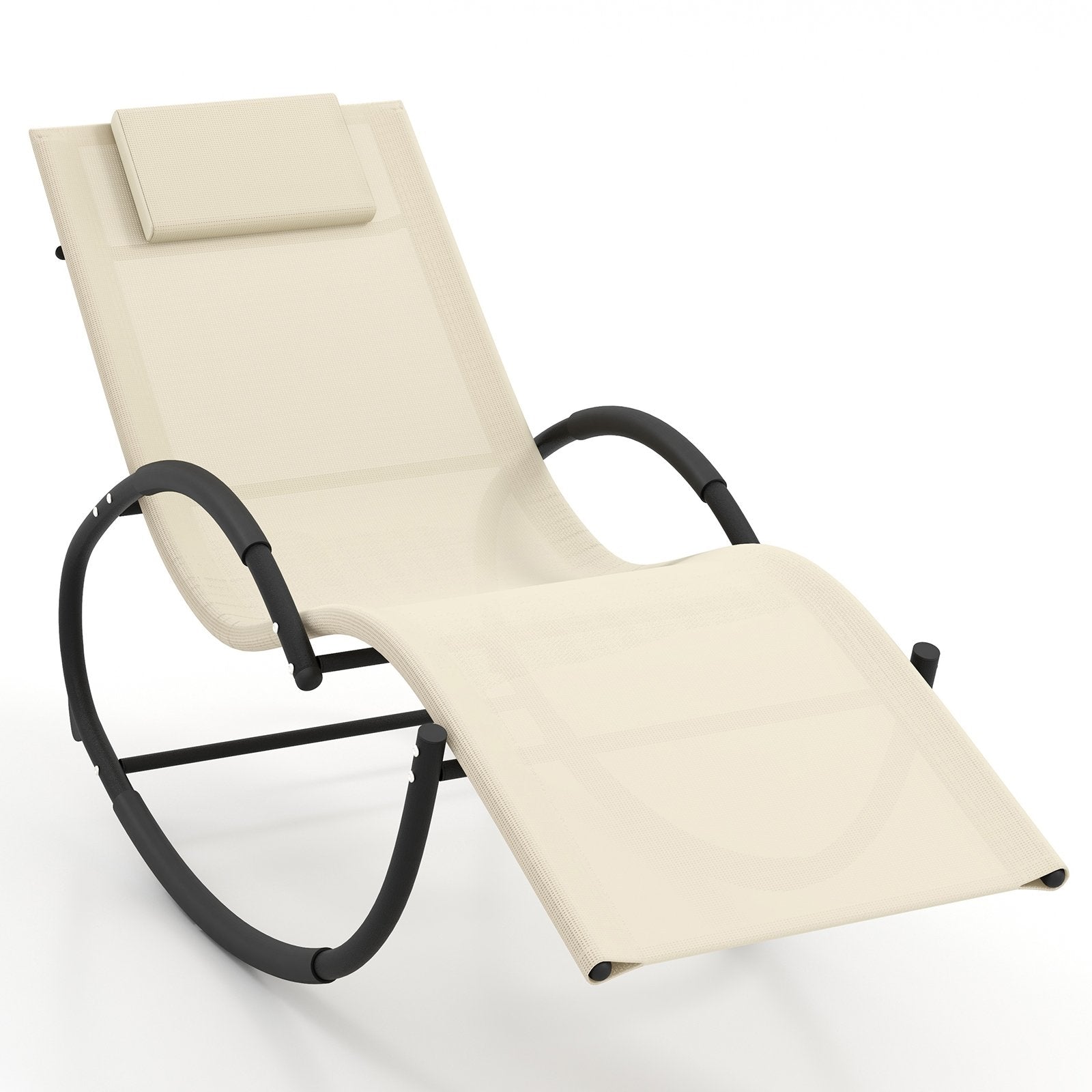 Outdoor Rocking Lounge Chair with Removable Headrest, Beige Patio Rocking Chairs & Gliders   at Gallery Canada