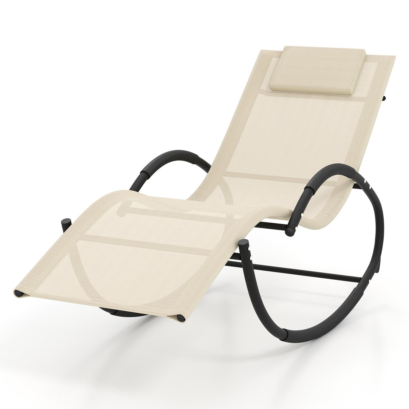 Outdoor Rocking Lounge Chair with Removable Headrest, Beige Patio Rocking Chairs & Gliders   at Gallery Canada