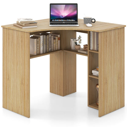 Corner Computer Desk Triangle Home Office Desk with Adjustable Shelf and Arc-Shaped Profile, Natural Computer Desks   at Gallery Canada