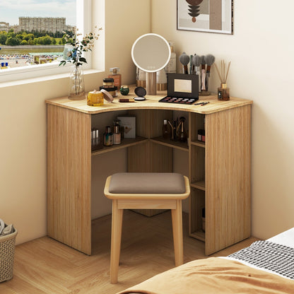 Corner Computer Desk Triangle Home Office Desk with Adjustable Shelf and Arc-Shaped Profile, Natural Computer Desks   at Gallery Canada