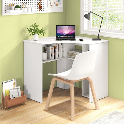 Corner Computer Desk Triangle Home Office Desk with Adjustable Shelf and Arc-Shaped Profile, White Computer Desks   at Gallery Canada